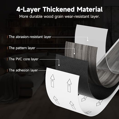 INMOZATA 36-Pack Peel and Stick Floor Tile Waterproof Vinyl Plank Flooring | 54 Sq.Ft, Heat-resistant, Wood Grain Self Adhesive Flooring for DIY Bedroom Living Room Bathroom Kitchen (Granite Gray)