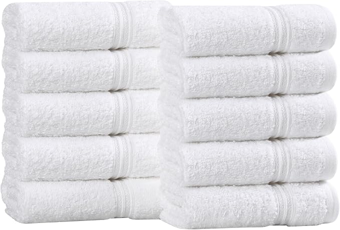 Superior Egyptian Cotton 10-Piece Face Towel Set , Small Towels For Facial, Spa, Quick Dry, Absorbent Towels, Bathroom Accessories, Guest Bath, Home Essentials, Washcloth, Airbnb, White
