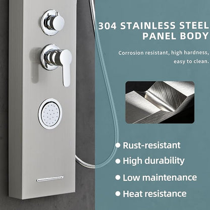 5-In-1Shower Panel Tower System-Brushed Gray | 304 stainless steel Shower Panel Column Tower With Powerful Body Jets,Body Spray,Rainfall,Waterfall,Handheld And Tub Spout