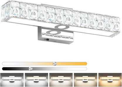 SOLFART Crystal Vanity Lights for Bathroom, 5 Color Adjustable Dimmable,16.5 Inch LED Bathroom Vanity Light Fixtures 5CCT