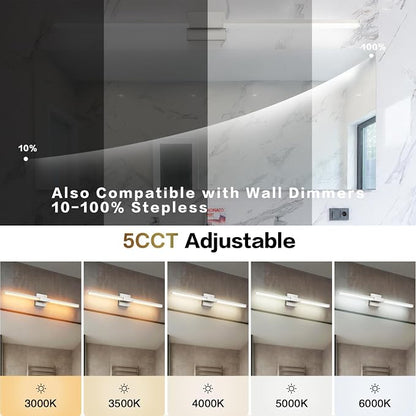 SOLFART Bathroom Vanity Light 48-Inch: Brushed Nickel 5CCT Dimmable Bathroom Light Fixtures, Solid Frosted Acrylic, Built-in Dimmer, CRI88 Soft Light, ETL IP44