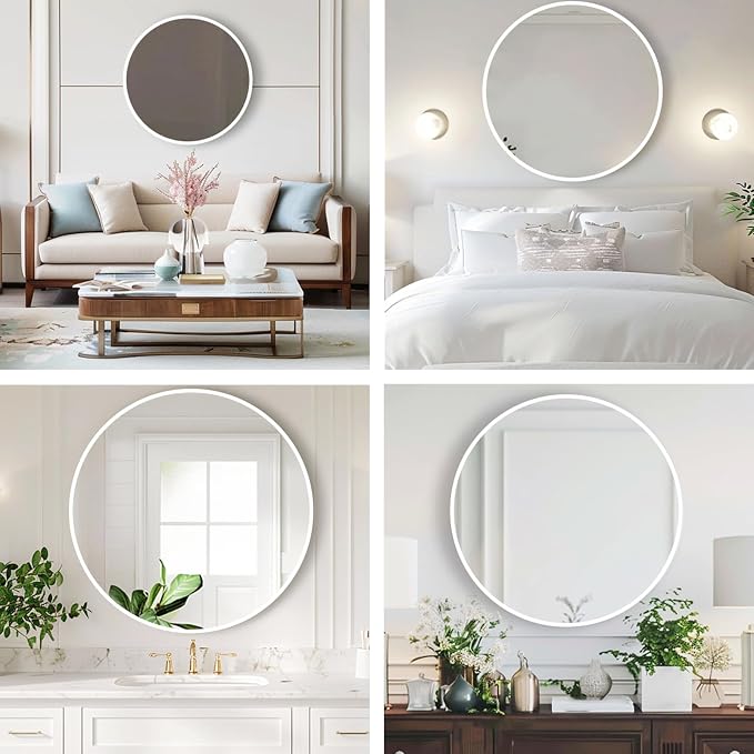 Round White Mirror 26 Inch, Matte White Metal Frame, Circle Mirror | Circular Wall Mounted Mirrors for Bathroom, Living Room, Bedroom, Entryway, Hallway, Dining Room, Wall Decor, Thin Frame