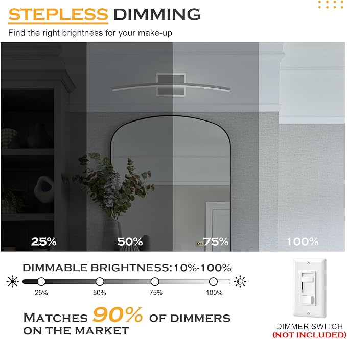 Benkut Modern LED Wall Sconce Silver Light Fixtures Over Mirror Modern Bath Wall Lighting for Bathroom, Dimmable Vanity Light for Bathroom(5CCT 23.6Inch)
