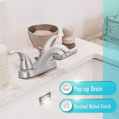Aqua Vista 15-B42WP-BN-AV Two Handle Bathroom Sink Faucet, Brushed Nickel
