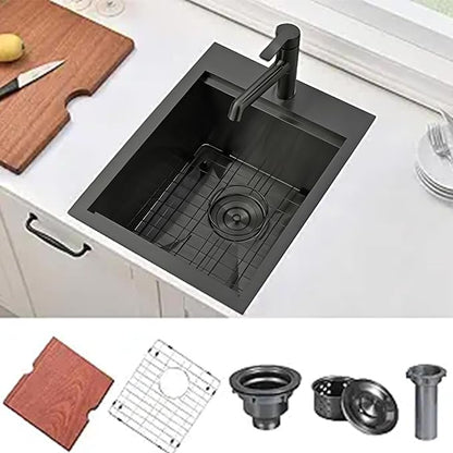 VAPSINT 15x20 Inch Black Drop In Bar Sink Workstation, 15x20x9 Inch Topmount T304 Stainless Steel Small Kitchen Bar Sink, Handmade Gunmetal Single Bowl for Wet Prep RV Outdoor with Accessories