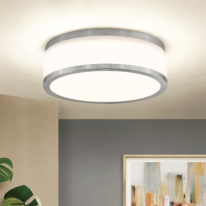 15 Inch LED Flush Mount Ceiling Light, 24W Modern Brushed Nickel Ceiling Lamp, 3CCT 3000K/4000K/5000K, Dimmable, Bathroom, Bedroom, LMS-054BN