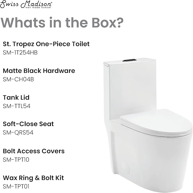 St. Tropez One Piece Elongated Toilet Dual Vortex™ Flush, Black Hardware