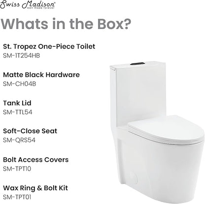 St. Tropez One Piece Elongated Toilet Dual Vortex™ Flush, Black Hardware