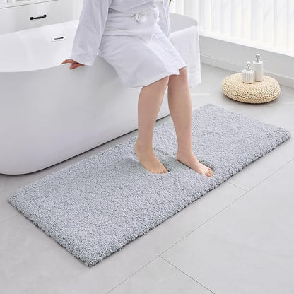 ILANGO Silver Bathroom Rugs 60" × 24" Non Slip & Super Absorbent Extra Thick Soft, Washable Bath Carpet Runner for Floor, Microfiber Plush Shaggy Bath Mats with Tub for Droom Bathtub Shower Room