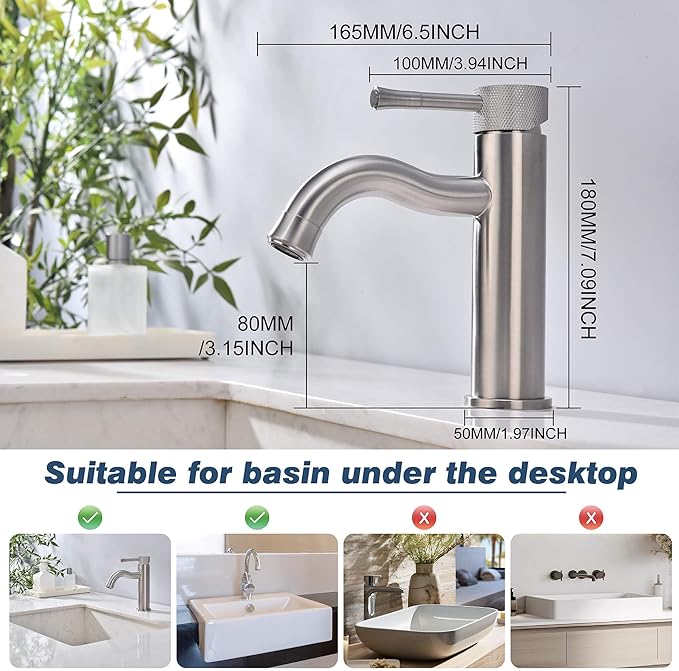 Brushed Nickel Bathroom Faucet,with Splash Sprayer Extender Aerator,Single Handle Vanity Sink,for Vanity Farmhouse and RV