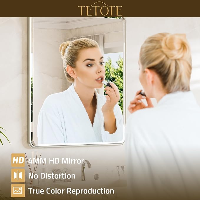Brushed Nickel Mirror 20 x 30 Beveled Edge Tempered Glass, Rounded Corner Rectangle Bathroom Mirror for Over Sink for Modern Bathroom, Living Room, Bedroom, Entryway