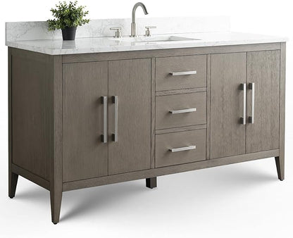 Vanity Art 60 inch Bathroom Vanity with Single Sink & Ceramic Top, Vanity Cabinet with Soft-Closing Doors, Drawers, Solid Wood Frame, Driftwood Gray, VA9060-SDG-BN1
