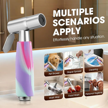 Handheld Bidet Sprayer Head, Stainless Steel Muslim Shower Head for Toilet, Adjustable Pressure Jet Sprayer for Feminine Hygiene and Pet Bath Bathroom Cloth Diaper Cleaning (Multicolor)