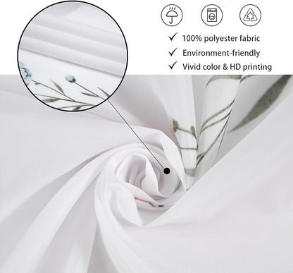 Floral Shower Curtain, Wildflower Botanical Plant Leaves Cute Flower Spring Herbs Elegant Waterproof Fabric Machine Washable for Bathroom Bathtub with Hooks 72x72