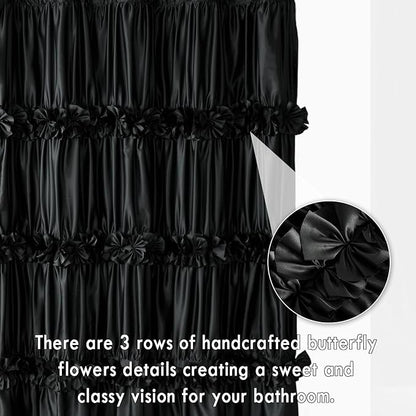 Homechoice Decor 2-Piece Black Satin Shower Curtain, 72x72 Inches (Pair) | Double Panels for Easy Access, Glossy Luxury Fabric, Modern Bathroom Décor, Machine Washable (LQ-44)