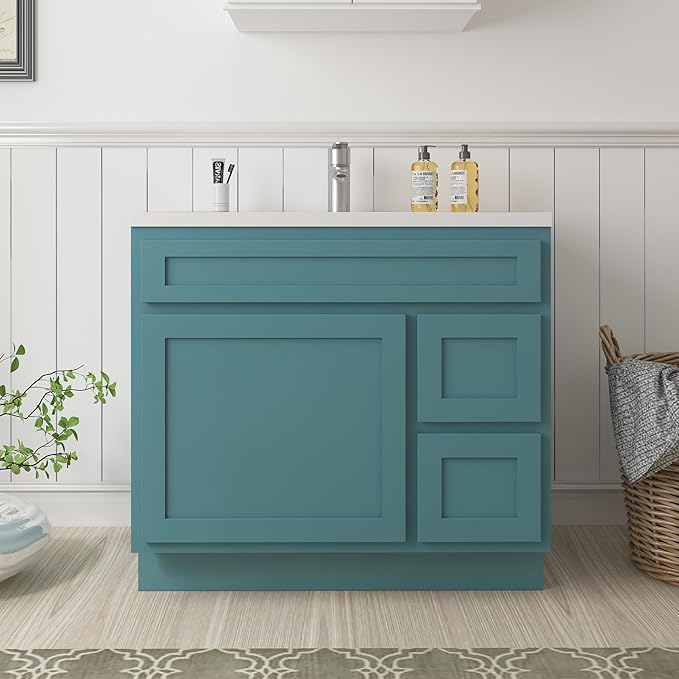 Vanity Art 36 Inch Single Bathroom Vanity Base Cabinet with 2 Functioning Shaker Drawers, Strudy Floor Mount Green Storage Cabinet Organizer for Bedroom, Living Room VA4036-2RGN