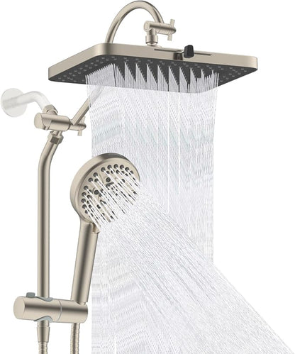 Hibbent cUPC Certified Upgraded 13'' Shower Head Combo, High Pressure 5 Spray Rainfall Showerhead with 10 Sprays Handheld, All Metal 3-way Diverter Shower Arm, 71'' Hose and Holder, Brushed Nickel