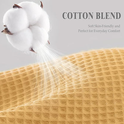 Waffle Weave Shower Curtain - Gold Cotton Fabric Texture Heavyweight Shower Curtains for Bathroom,Washable,72Wx72L