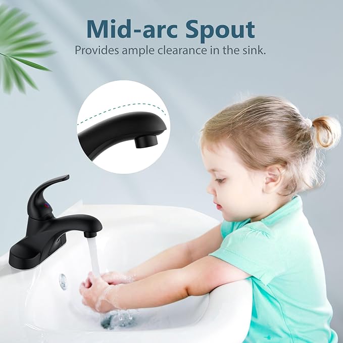 Aolemi Bathroom Faucets Arc 4 Inch Centerset Bathroom Sink Faucet Single Handle Vanity Faucet with Supply Lines,with Pop Up Drain Assembly,Matte Black