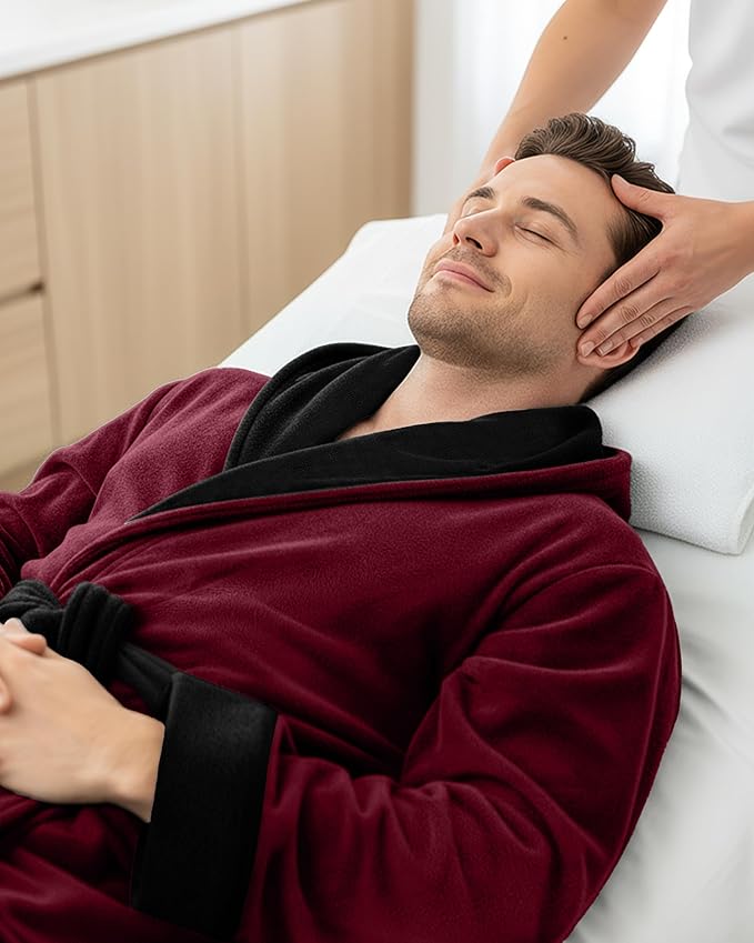 NY Threads Mens Robe with Hood, Luxury Plush Fleece Hooded Mens Bathrobe, Spa Bath Robe for Men