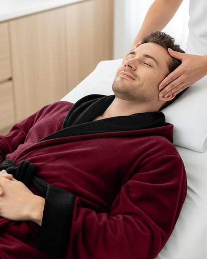 NY Threads Mens Robe with Hood, Luxury Plush Fleece Hooded Mens Bathrobe, Spa Bath Robe for Men