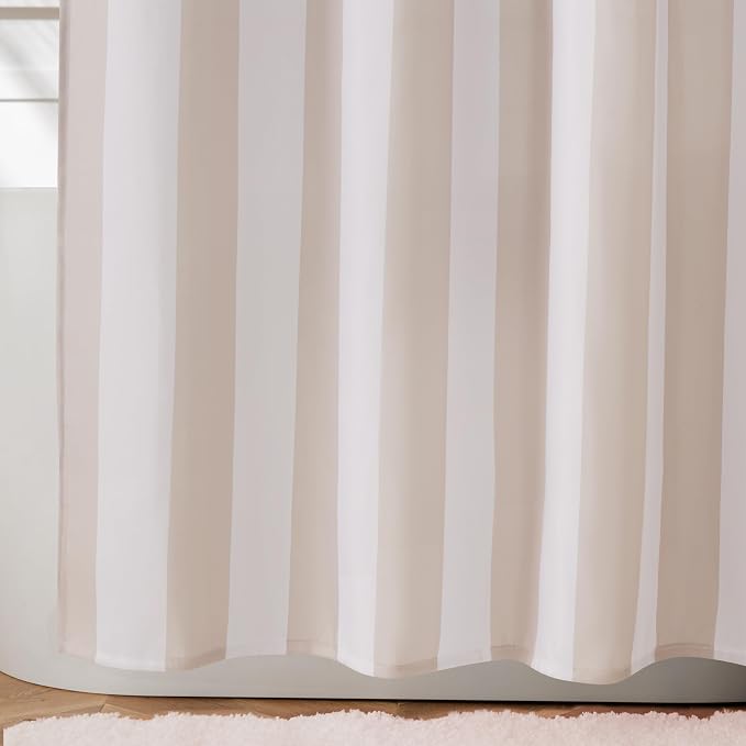 Ohocut Vertical Striped Shower Curtain, Cute Retro Vintage Stripe Bow Bathroom Shower Curtain, Waterproof Polyester Fabric Modern Bath Curtain for Bathroom 72x72 Inches Beige