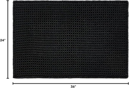 TYUU Black Waffle Bath Mat, Boho Bathroom Rugs Non Slip Washable, 36x24 | Super Absorbent Quick Dry Bath Rug, Non-Slip Backing, Soft Waffle Washable Farmhouse Bathroom Mats, Tub, Shower & Home Decor