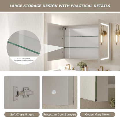 DeerValley Led Lighted Medicine Cabinet with Mirror, 48" W x 32" H | Mirrored Medicine Cabinet with Lights for Bathroom with Defogger & Dimmable 3-Color, DV-1VM0186