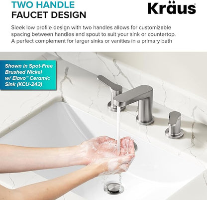 KRAUS Indy Widespread Bathroom Faucet in Chrome with 2 Handles, Pop Up Drain and Supply Lines, FUS-14103CH