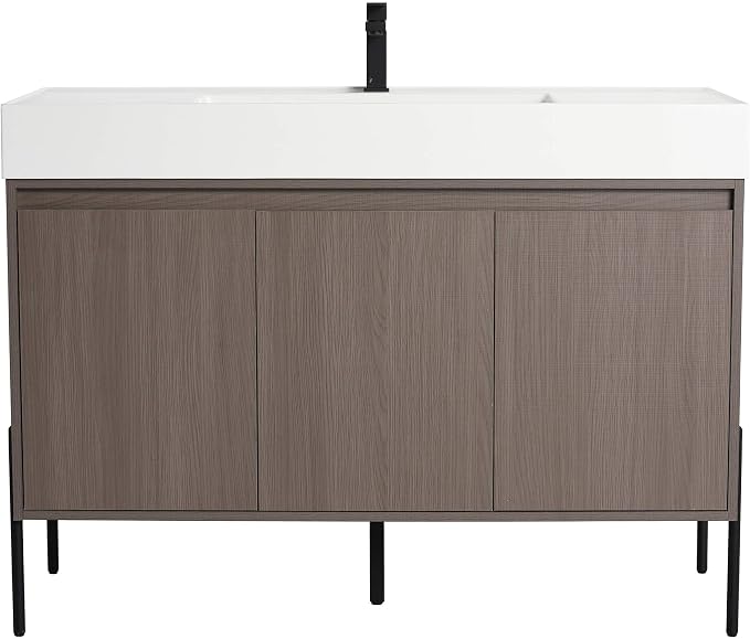 Crownpoint 48 Inch Bathroom Vanity with Sink, White Sink, Gray Oak Finish, Full Assembly Required, Elegant Bathroom Vanities for Modern Homes
