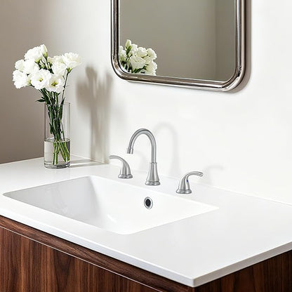 Bathroom Faucet 3 Holes, 8 Inch Widespread Faucet 2 Handle Bathroom Sink Faucets Lead-Free Brushed Nickel Bath Sink Faucets with Pop-up Drain Stopper and Supply Hoses