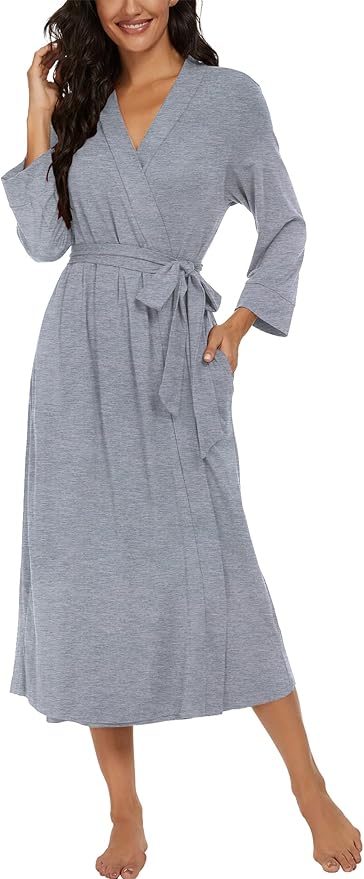 VINTATRE Women Kimono Robes Long Knit Bathrobe Lightweight Soft Knit Sleepwear V-neck Casual Ladies Loungewear