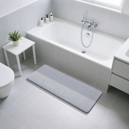 Yimobra Bathroom Runner 55"x24", Non Slip Memory Foam Bath Mat, Super Soft Water Absorbent Hallway Carpet, Machine Washable Rug for Vanity Tub Shower, Silver