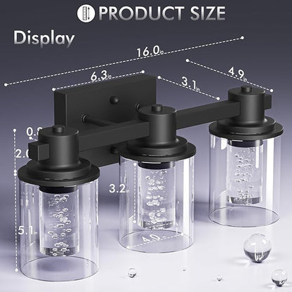 Quntis 3-Light Black Bathroom Light Fixtures with 5 Color Modes, 16 Inch Dimmable Modern Vanity Lighting Fixture Over Mirror, 21 Watts Eye Protection LED Wall Lamp (UL Certified, Bulbs Included)