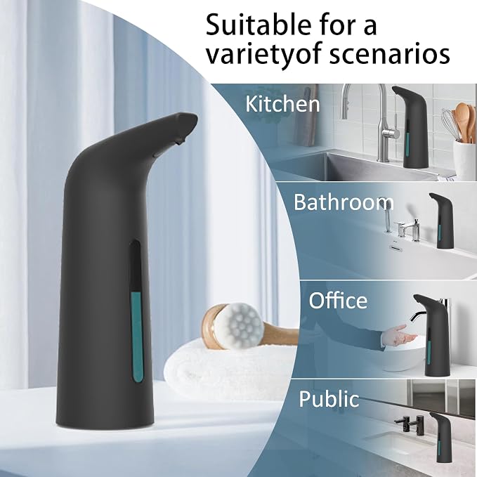 Automatic Liquid Soap Dispenser, 4-Level,Rechargeable | Plastic,13.5oz/400ml Black Touchless Electric Hand & Dish Countertop Soap Dispensers with Sensor for Bathroom,Kitchen Sink