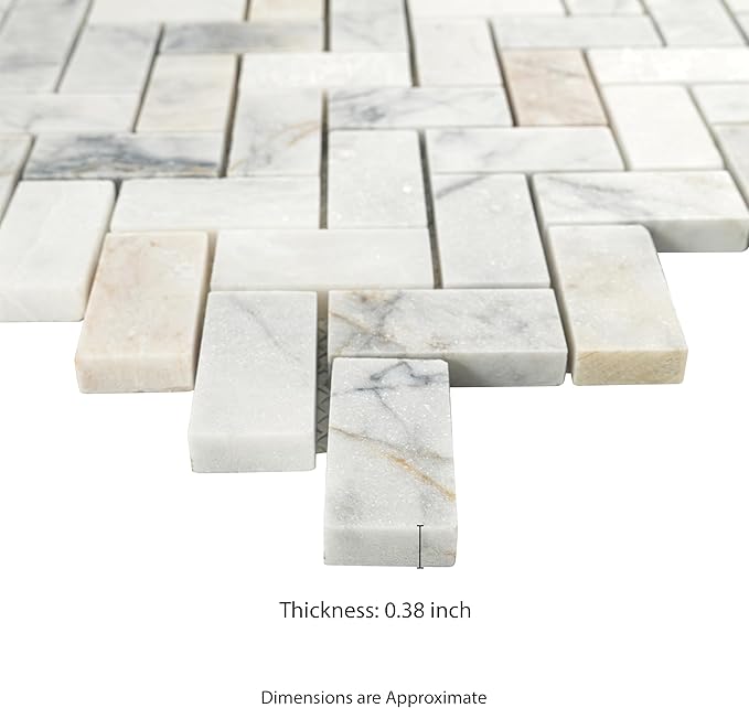 MSI Arabescato Venato White 1 in. x 2 in. Herringbone Honed Marble Mesh Mounted Mosaic Tile for Bathroom, Kitchen Backsplash, Accent Wall Tile, and Shower Wall Tile