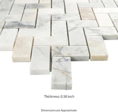 MSI Arabescato Venato White 1 in. x 2 in. Herringbone Honed Marble Mesh Mounted Mosaic Tile for Bathroom, Kitchen Backsplash, Accent Wall Tile, and Shower Wall Tile