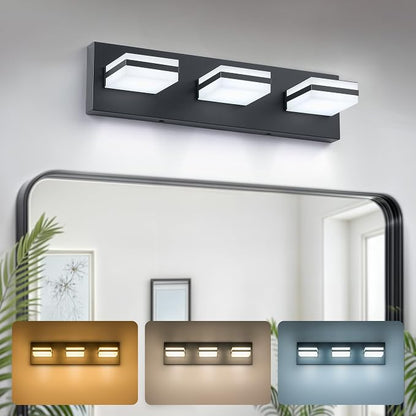 VONLUCE LED Modern Bathroom Vanity Light Fixture, Matte Black | 18'', 3-Light, 3CCT, 360° Rotate, High CRI, Flicker-free, Dimmable, Memory Function, Waterproof IP44, Easy Installation