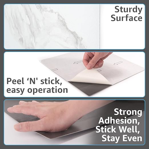 Art3d 30-Pack Peel and Stick Vinyl Floor Tiles, White & Beige Marble | 15 Tiles per Color, 12" x 12" Single Tile, Anti-Slip, Waterproof, Ideal for Kitchen, Bathroom, Living Room, Bedroom