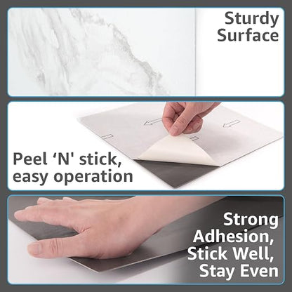 Art3d 30-Pack Peel and Stick Vinyl Floor Tiles, White & Beige Marble | 15 Tiles per Color, 12" x 12" Single Tile, Anti-Slip, Waterproof, Ideal for Kitchen, Bathroom, Living Room, Bedroom