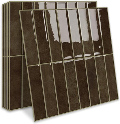 MORCART 20PCS 11.8"x11.8" Peel and Stick Backsplash, Wall Tiles, Dark Brown | 3D Adhesive Waterproof Wall Tiles for Kitchen, Bathroom, Living Room, Laundry Room, Subway Tiles