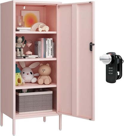 Steehoom Metal Locker Cabinet Lockable Bathroom Storage Cabinet 4 Tier Employee Lockers for Home, School, Office, Garage (Pink, 19.69" D x 15.75" W x 49.21" H)