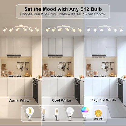 HiBay 6-Light Track Lighting, Flexible Modern Ceiling Light Fixture White | with Glass Shades, Flush Mount Ceiling Wall Track Spot Lights Indoor for Kitchen, Living Room, Bedroom, E12 Base, No Bulbs
