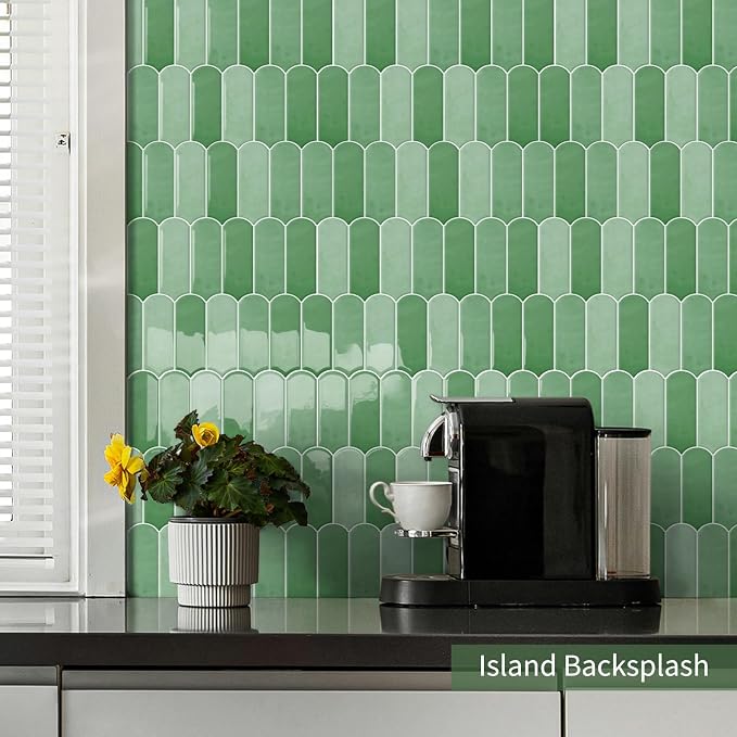 10-Sheet Upgraded Thicker Peel and Stick Kitchen Backsplash Tiles | Waterproof Self-Adhesive Vinyl Wall Tile Stick on Backsplash for Kitchen,Bathroom,Fireplace and RV(Sage Green,12"×12")