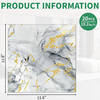 20pcs Marble Peel and Stick Backsplash Wall Tiles, Waterproof Shower Wall Panels, 11.8"x11.8" Peel and Stick Tile for Home Bathroom, Kitchen, Washroom, Living Room, Blue and Gold (Not Real Tile)