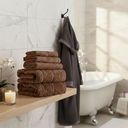 Lavish Home Bathroom Towels Set, Chocolate Brown, Set of 6