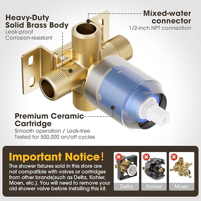 Shower Faucet Set Bathtub Faucet Set with Valve Included Shower Valve Kit with All-Metal High Flow Tub Spout,6 Inch High Pressure Head,Solid Brass Valve Body and Metal Handle Trim,Black