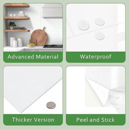 10-Sheet Subway Peel and Stick Backsplash, 12" x 24" Glossy Pure White Acrylic Self Adhesive Waterproof Wall Stickers, Stick on Tiles for Kitchen Bathroom Shower