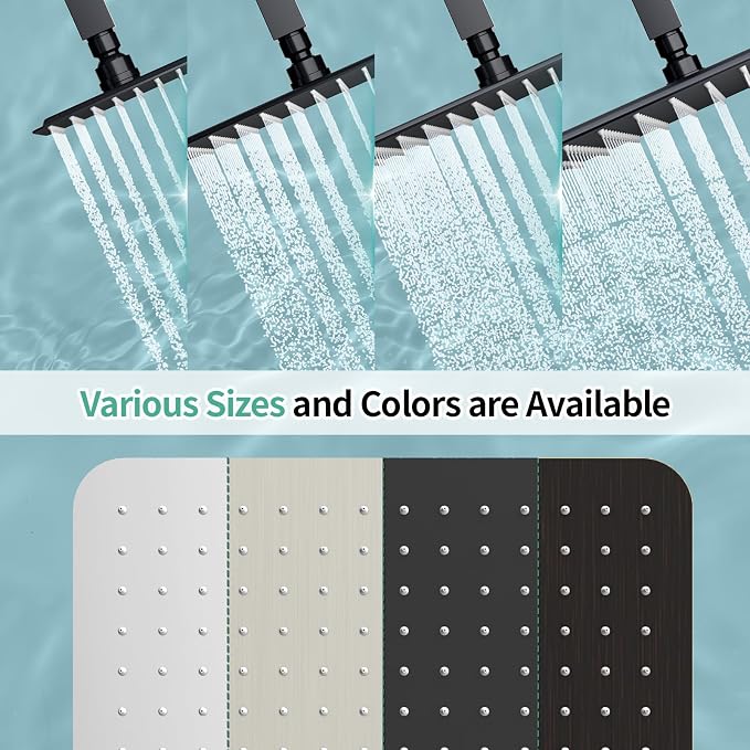 SR SUN RISE Luxury 16 Inch Extra Large Square Stainless Steel Shower Head High Pressure Rainfall Showerhead Ultra Thin Water Saving Matte Black 2.5 Gpm
