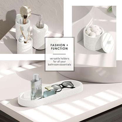 Clara Clark Bathroom Set - White Bathroom Accessories Set, 19PC Bathroom Accessory Set, Bathroom Sets with Shower Curtain Set, Soap Dispenser & Toothbrush Holder